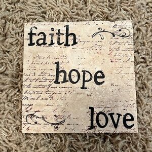 Faith Hope Love Square Stone Decorative Coaster 6"